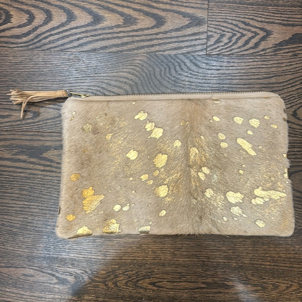 Parker and Hyde Cream and Gold Cowhide Clutch